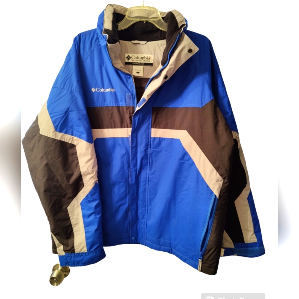Columbia Goodfair Mens Blue Black Core Interchange Windbreaker Hooded Sz L - Picture 1 of 16